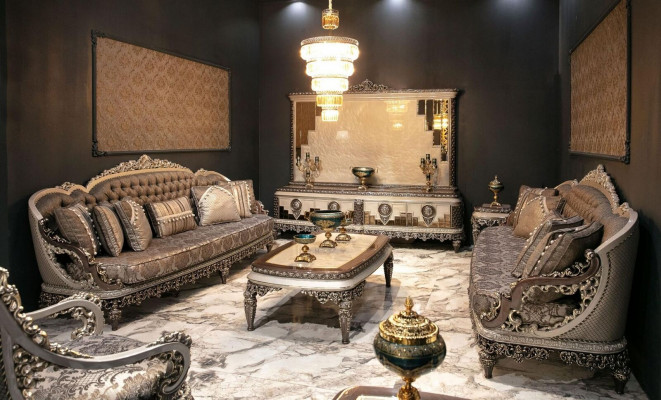 Luxuriéis Sofasett 3+3 Couchtisch Sofa Canapé Modern Gri Set Nei