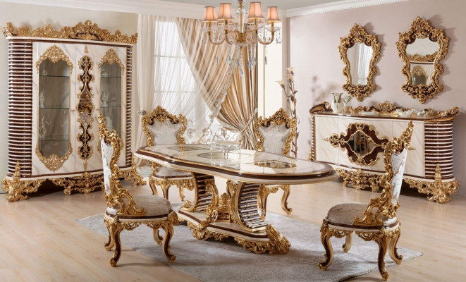 Luxuriéis Iesszëmmer Set Klassesch Iessgrupp Holz Miwwelen Stil Design