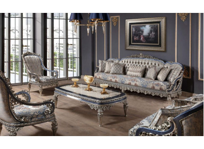 Chesterfield Sitzgrupp Sofagarnitur 3+1+1 Sëtzer Luxus Textil Zofaen