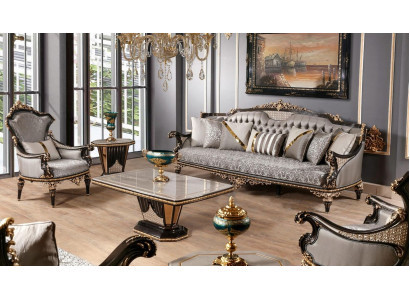 Chesterfield Canapé-Set 3+1 Sëtz Kaffisdësch Canapé-Set 3 Stéck Gro