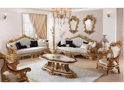 Klassesch wäiss Chesterfield Sofa Set 3+3+1 Sëtzer Couchtisch 4-Stéck Set
