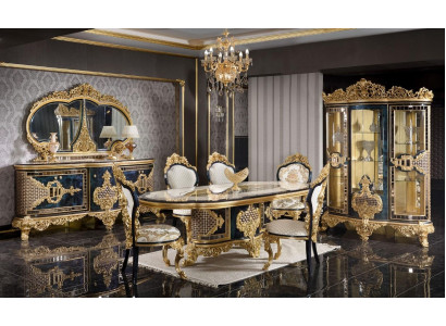 Stilvollen Schwarz-Goldenen Iesszëmmer Set Luxus Garnitur Kommode Iessdësch