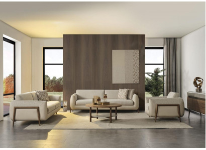 Komplett Polstersofa Canapé-Garnitur Sofagarnitur Béisch Stoff Stoffsofa