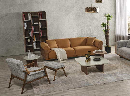 Sofagarnitur Komplett Gepolstert Sofa Braun Dräisëtzer Fotell Modern 3 Deeler