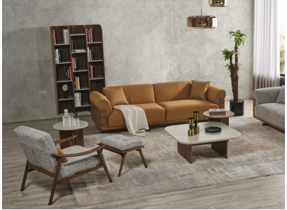 Sofagarnitur Komplett Gepolstert Sofa Braun Dräisëtzer Fotell Modern 3 Deeler