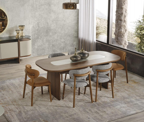 Garnitur Iesszëmmer Iessgrupp Iesseck Iessdësch Set 7tlg Braun Holz Nei