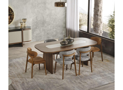 Garnitur Iesszëmmer Iessgrupp Iesseck Iessdësch Set 7tlg Braun Holz Nei