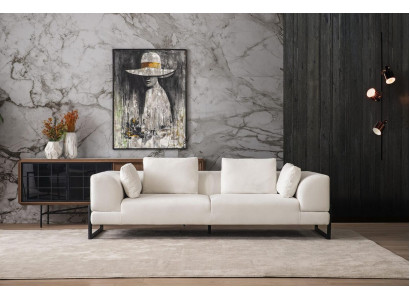 Dräi-Sëtzer Sofae 3-Sëtzer Polstersofae Wäiss Stoff Stoffsofa Holz Sofae