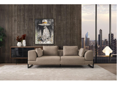 Sofa Dräisiichter 3 Sëtzer Polstersofa Griis Stoff Stoffsofa Holz Sofasen