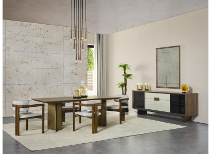 Iessplaz Iessgrupp Garnitur Iessdësch Set 9 Deeler Iesszëmmer Braun Holz Nei