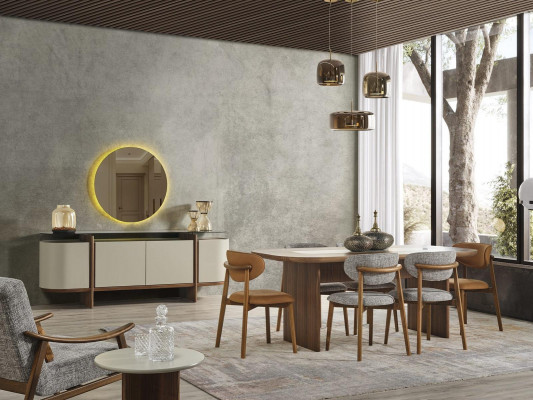 Iessgrupp Garnitur Issek Iessdësch Set 9 Deeler Iesszëmmer Braun Holz Nei