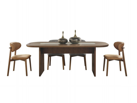 Iessgrupp Garnitur Issek Iessdësch Set 9 Deeler Iesszëmmer Braun Holz Nei