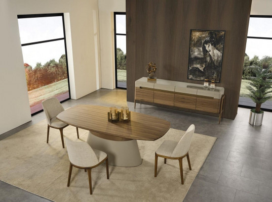 Komplett Iess-Eck Iessgrupp Iessdësch Set 8tlg Iesszëmmer Braun Holz Nei