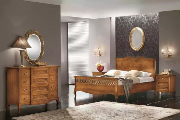 Bett 2x Nuetsdëscher Kommode 5 Deeler Set Schlofzëmmer Italienescht Miwwelen
