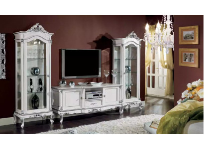 Wunnzëmmer Set Mauerregal TV-Stänner Wunnwand 2x Vitrin Designe 3tlg. Nei