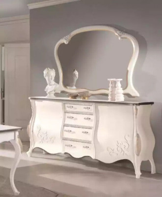 Sideboard mat Spigel Wunnzëmmer Kommode Holz Miwwelen Design Wäiss Nei
