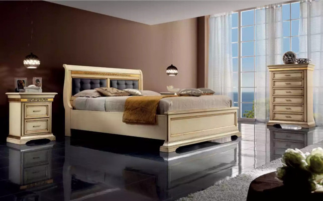 Bett 2x Nuetsdëscher 3tlg. Schlofzëmmer Set Designer Luxus Komplett Setzer