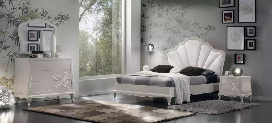 Luxus Schlofzëmmer Set 5-deleg. Bett 2x Nuetsdëscher Kommode Designer Miwwelen