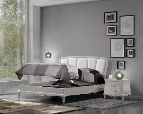 Luxus Schlofzëmmer Set 5-deleg. Bett 2x Nuetsdëscher Kommode Designer Miwwelen