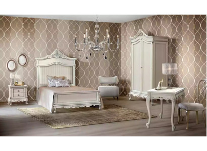 Schlofzëmmer Set Stil Modern Bett Nuetsdësch Schreifdësch Miwwelen 4 Stécker.