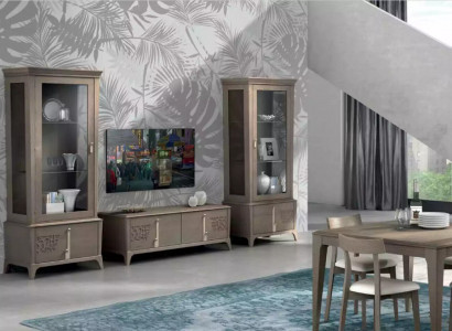 Wunnmauer Klassesch TV-Stänner Wunnzëmmer Vitrinn Sideboard Gro 3-deleg.