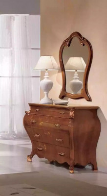 Schlofzëmmer Spigel Kommode Holz Klassescht Design Luxus Braun Neit