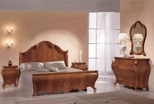 Schlofzëmmer Spigel Kommode Holz Klassescht Design Luxus Braun Neit