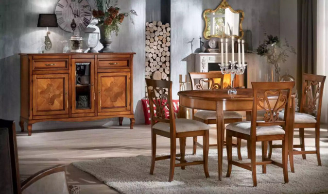 Iesszëmmer Garnitur 4x Still Iessdësch Grupp Iessgrupp Sideboard 6tlg