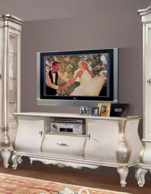 Klassesch Wäiss Wunnwand TV-Stänn 2x Vitrinnen Eelgant Set 3 Stéck Schaf
