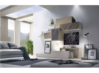 Design Wunnzëmmer Set Vitrin Wandregaler Wuunwand Regal Schranken 4 Stécker.