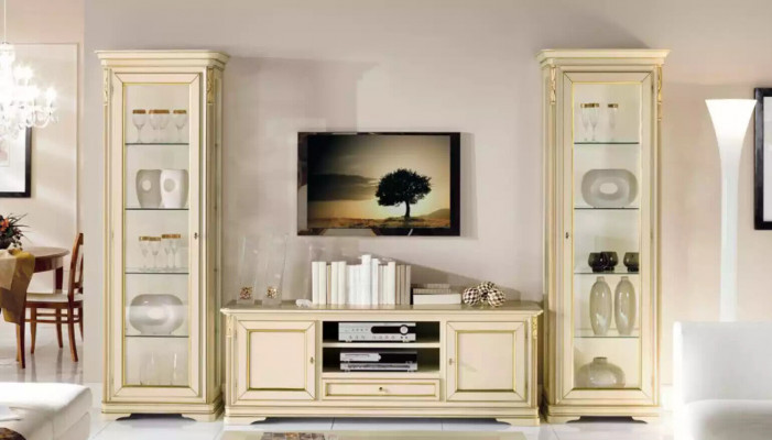 Italienesch Wunnzëmmer Wunnwand 2x Vitrine Schaf Designer Set 3tlg