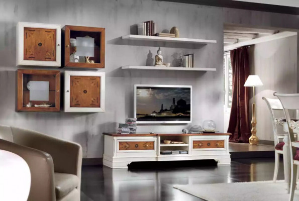 Wunnwand Wunnzëmmer Set Wäiss Lowboard Wanndréckel 7tlg Set Wunnwänn