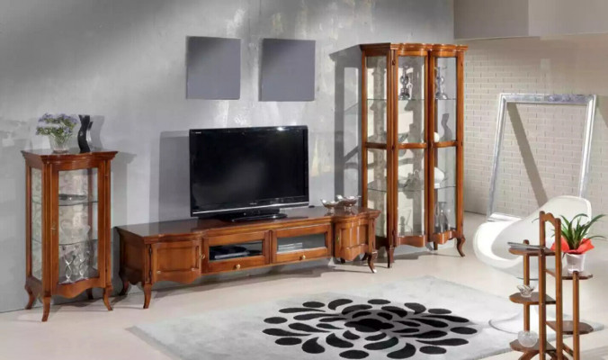 Italienesch Stil Miwwelen Wunnzëmmer 3tlg. Set Klassesch 2x Vitrin Brong
