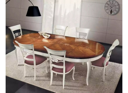 Klasseschen Iessdësch Dësch Holz Iesszëmmer Garnitur 4x Stull Set Wäiss