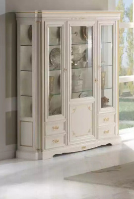 Klassesch Vitrinn Luxus Wäiss Schaf Holz Italienesche Stil Miwwelen Glas