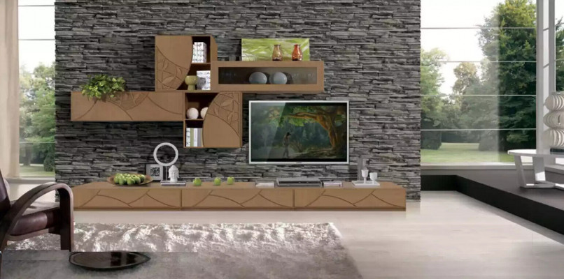 Living Zëmmer Sideboard Wunnmaueren Braun Schief Regal Schaf Design Nei