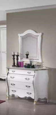 Komplett hëlze Commode mat Spigel klassesch Miwweldekoratioun 2tlg