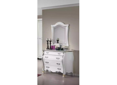Komplett hëlze Commode mat Spigel klassesch Miwweldekoratioun 2tlg