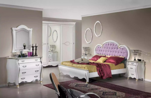 Komplett hëlze Commode mat Spigel klassesch Miwweldekoratioun 2tlg