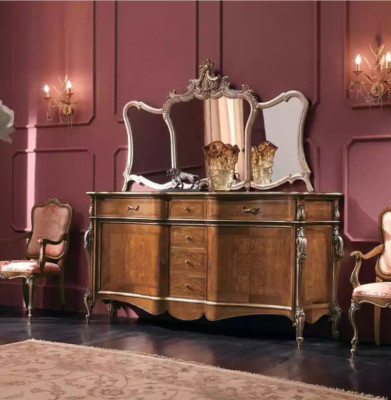 Sideboard mat Spigel Wunnzëmmer Anrichte Miwwelen Design Schaf Brong Nei