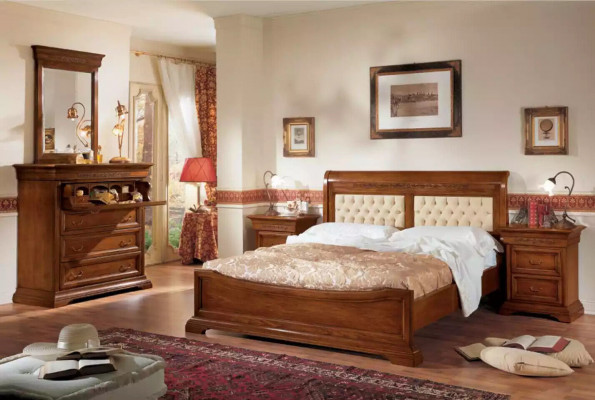 Schlofzëmmer Komplett Bett 2x Nuetsdëscher Set Luxus Miwwelen 3 Stéck. Brong