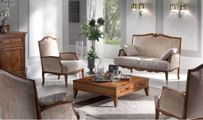 Wunnzëmmer Set Fotel Kaméidi Dësch Canapé 2 Sëtzer Klengkëssen Sëtzer Luxus Beige Nei