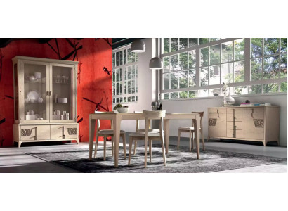 Garnitur Set Dësch 4x Still Beige Vitrin Set Iessgrupp 7tlg. Iesszëmmer