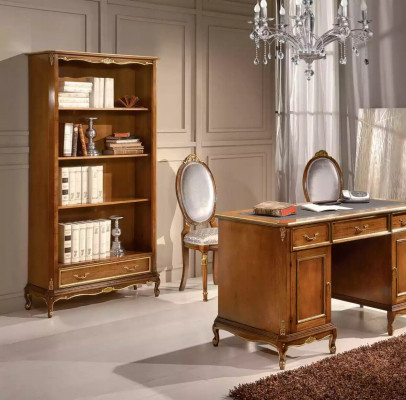 Elegant hëlzene brongen Schreifdësch Bicherregal Büro Miwwel Set 2 Deeler Set