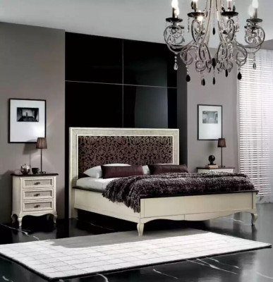 Design-Schlofkummer 3-Teile-Saz. Bett 2x Nuetsdësch Luxus-Betten-Set Miwwelen Neit.