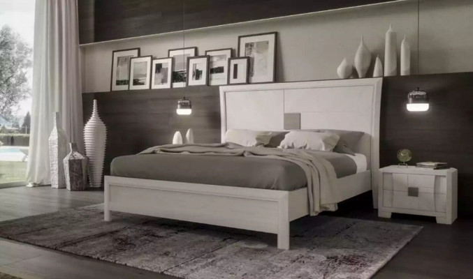Bett 2x Nuetsdëscher 3tlg Schlofzëmmer Set Design Modern Luxus Miwwel