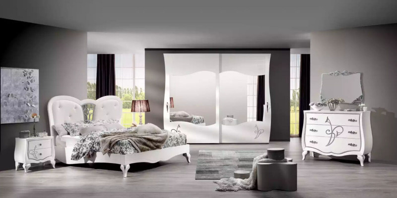 Bett 2x Nuetsdëscher 3-tlg. Schlofzëmmer Set Design Miwwelen Modern Luxus Nei