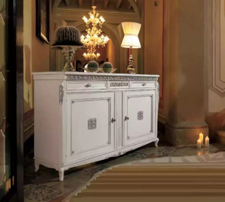 Sideboard Komod Luxus Schief Liewenzëmmer Holz Wäiss Klassesch Miwwelen