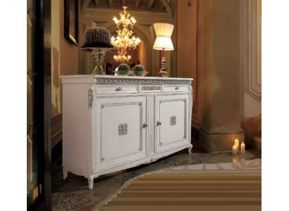 Sideboard Komod Luxus Schief Liewenzëmmer Holz Wäiss Klassesch Miwwelen
