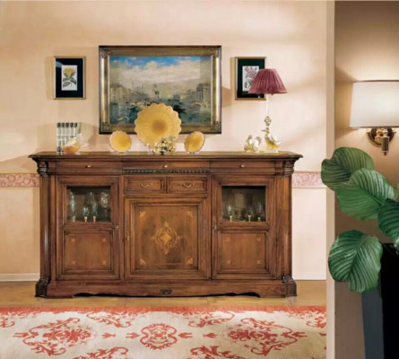Sideboard Wunnzëmmer Kommode mat Tiräng Holz Schaf Brong Nei